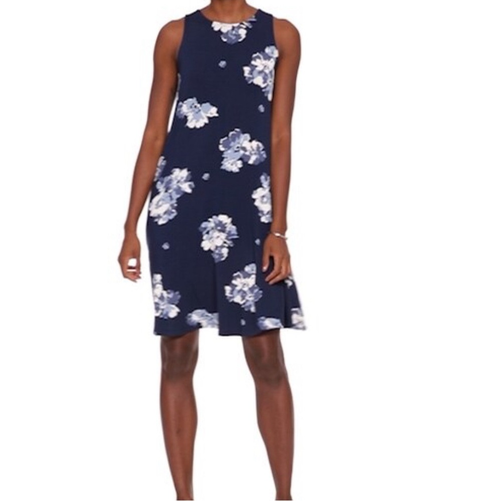 Old Navy Jersey Knit Blue Floral Swing Dress Size Medium Petite